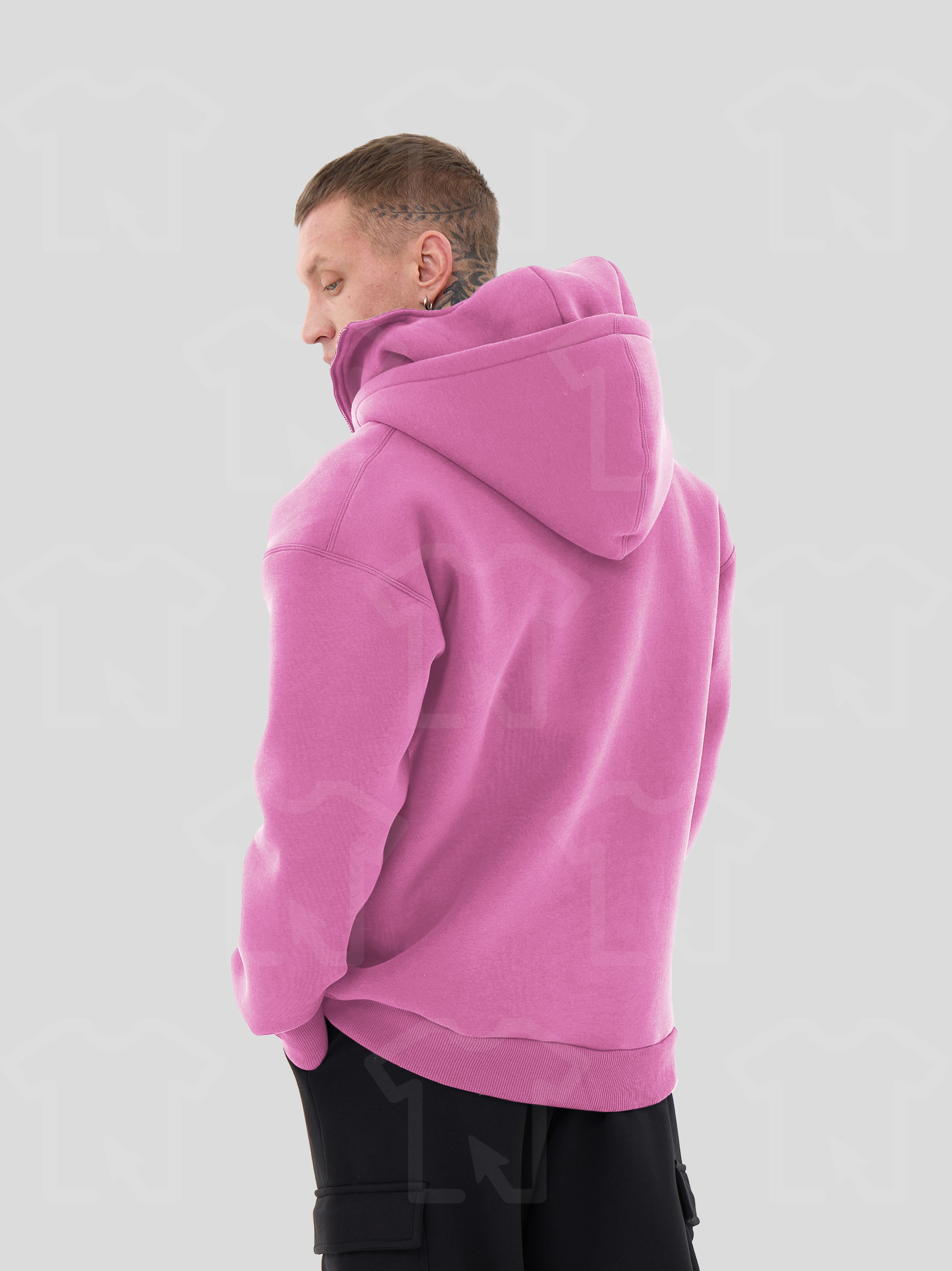 Худи Oversize BALACLAVA ZIP (на молнии) Премиум с начесом, цвет: розовый